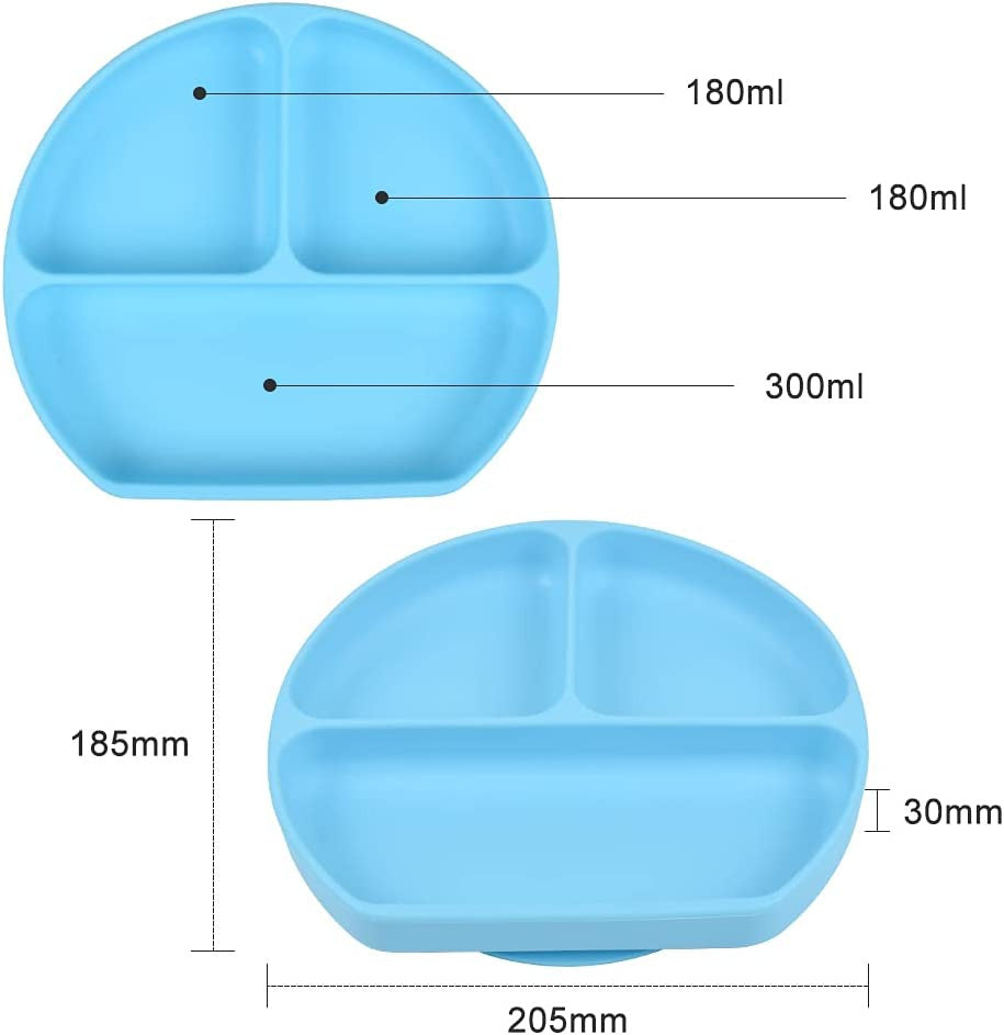 MunchyTime Baby Silicone Feeding - Round Silicone Divider Plate | Silicone Bibs, Silicone Suction Plates & Forks & Spoons for Baby Weaning or Toddlers