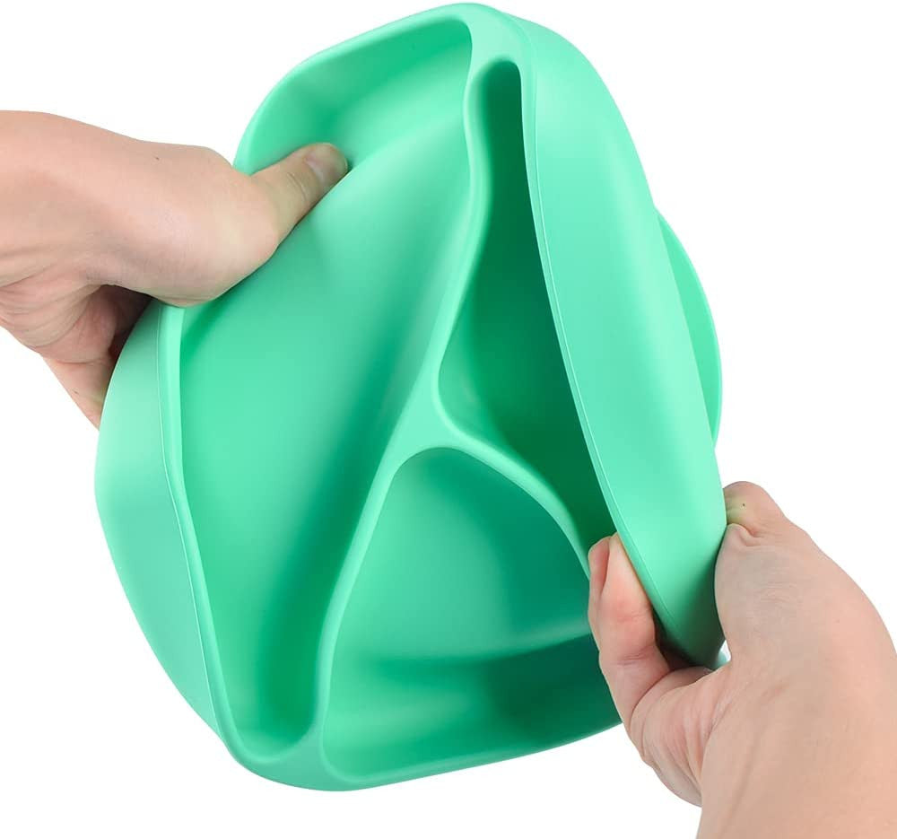 MunchyTime Baby Silicone Feeding - Round Silicone Divider Plate | Silicone Bibs, Silicone Suction Plates & Forks & Spoons for Baby Weaning or Toddlers