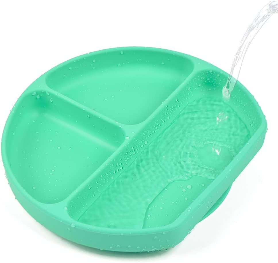 MunchyTime Baby Silicone Feeding - Round Silicone Divider Plate | Silicone Bibs, Silicone Suction Plates & Forks & Spoons for Baby Weaning or Toddlers